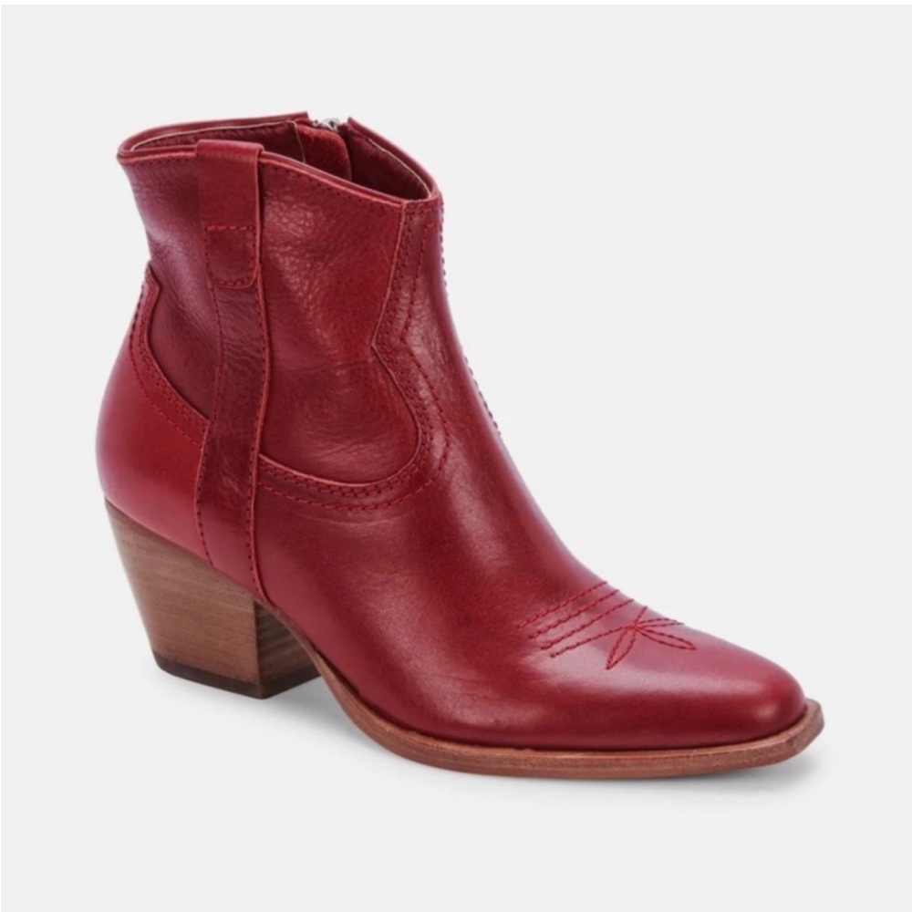 Dolce Vita Leather Ankle Booties - Silma - Red - Size 7.5